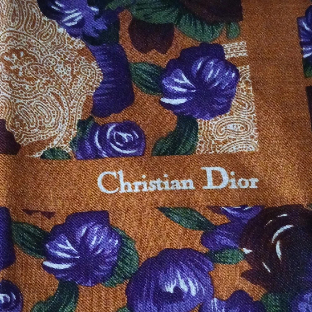 Christian Dior Large Floral Scarf With Fringes
